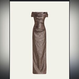 Rickie Freeman - TERI JON Cap-Sleeve Metallic Jacquard Column Gown size 8 -